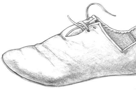 Zeichnung eines Schuhs aus dem 14. Jahrhundert
