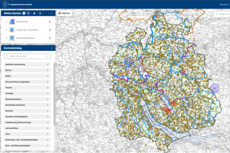 Detaillierter Aus-schnitt der Stadt Zürich im neuen GIS-Browser