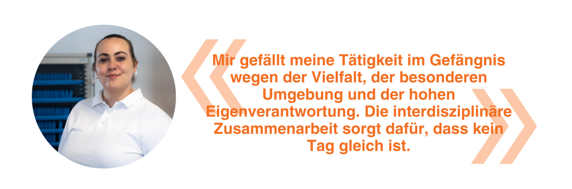 Dragana arbeitet als Pflegefachfrau im Gefängnis Zürich. Über ihre Arbeit sagt sie: Mir gefällt meine Tätigkeit im Gefängnis wegen der Vielfalt, der besonderen Umgebung und der hohen Eigenverantwortung. Die interdisziplinäre Zusammenarbeit sorgt dafür, dass kein Tag gleich ist.