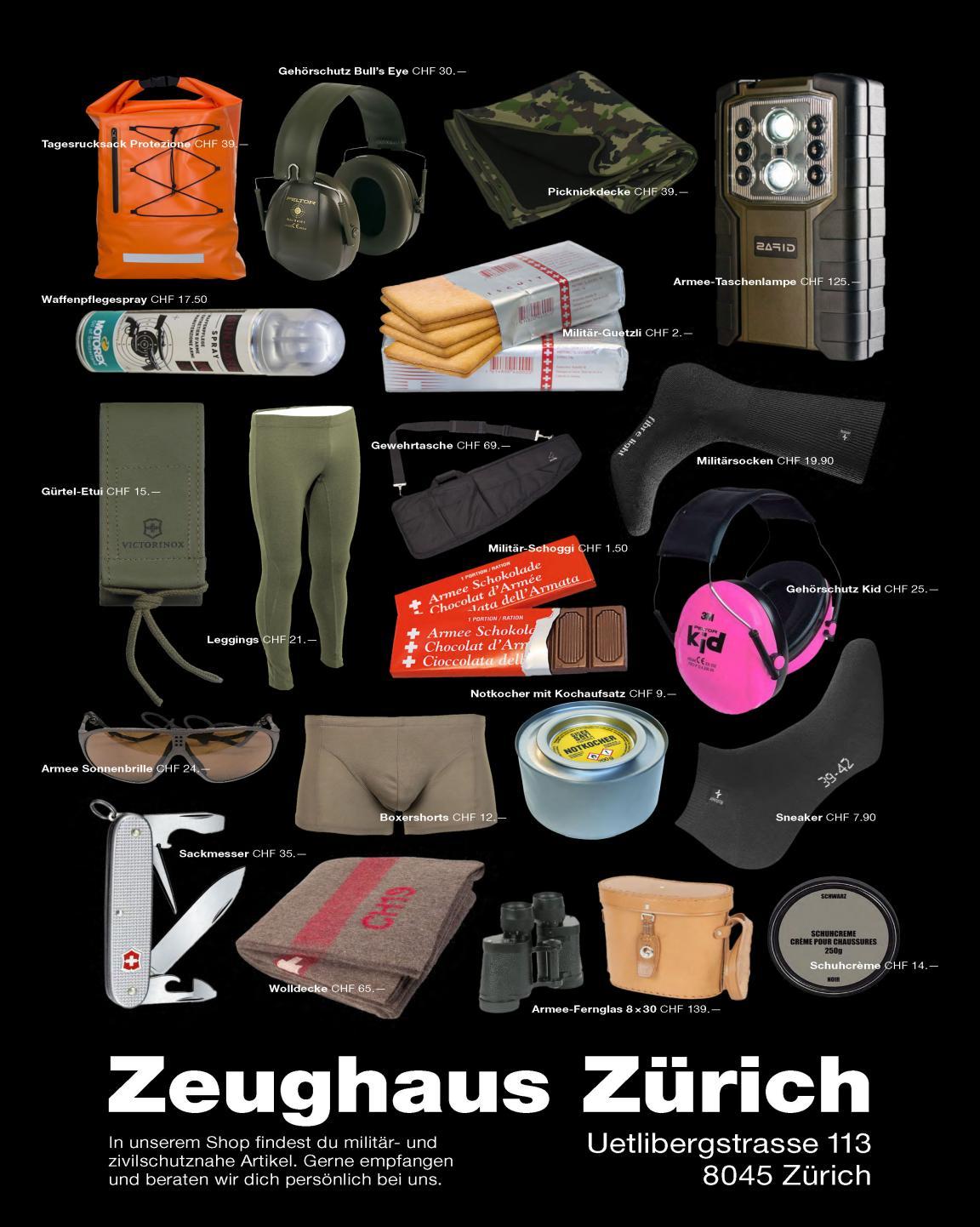 Dieses Bild bietet einen Einblick in das Sortiment des Zeughauses Zürich