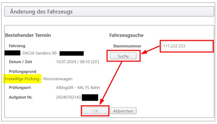 Printscreen des Terminplaners. Er zeigt wie die Stammnummer in der Terminübersicht gemacht werden.