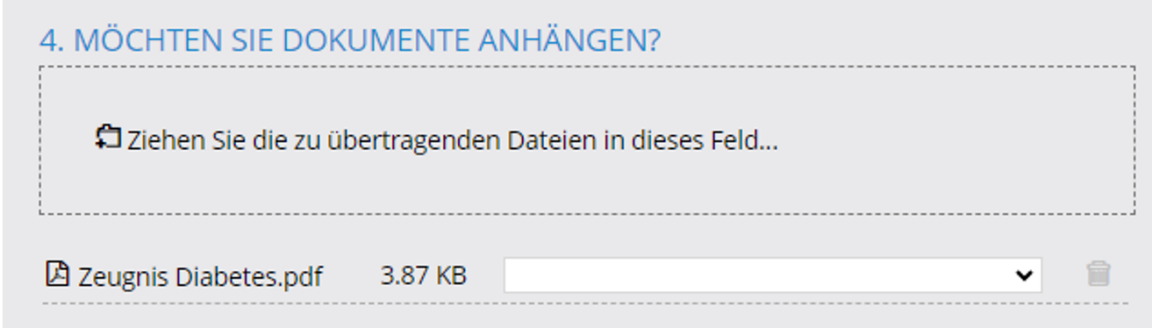 Das Bild zeigt einen Printscreen des Dokumenten-Uploades in der CariMedko-Anwendung