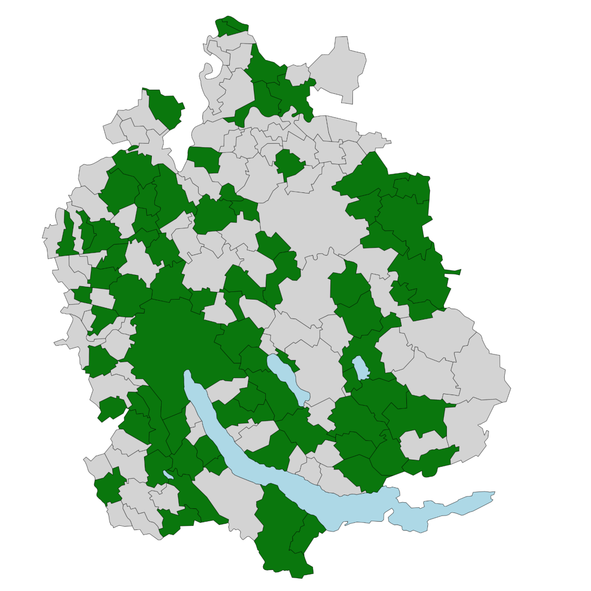 Die Karte zeigt, welche Gemeinden «eBaugesucheZH» bereits eingeführt haben (grün eingefärbt).