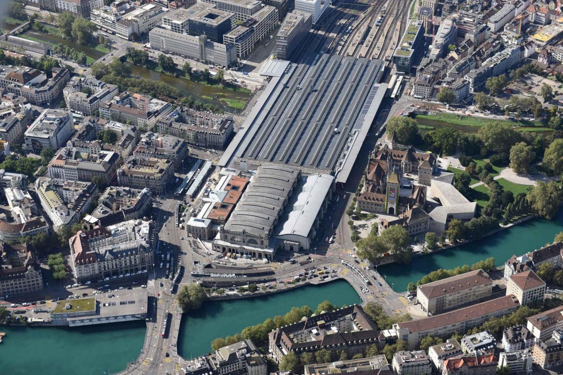 Luftbild des Hauptbahnhof Zürich