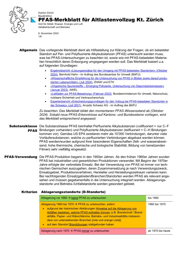 PFAS-Merkblatt Altlastenvollzug