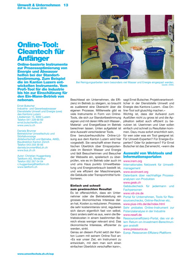 Zürcher Umweltpraxis 83: Online-Tool: Cleantech für Anfänger