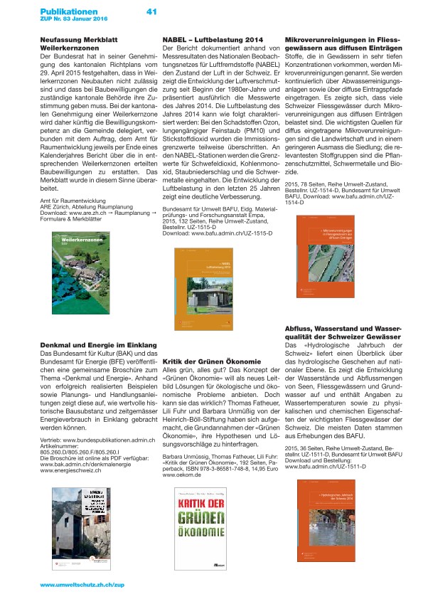Zürcher Umweltpraxis 83: Publikationen, Vermischtes