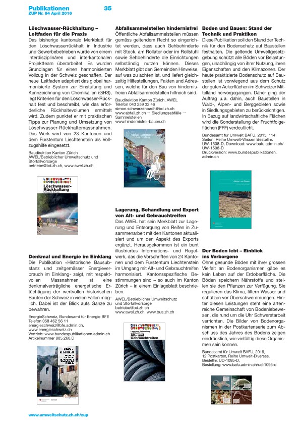 Zürcher Umweltpraxis 84: Publikationen, Vermischtes