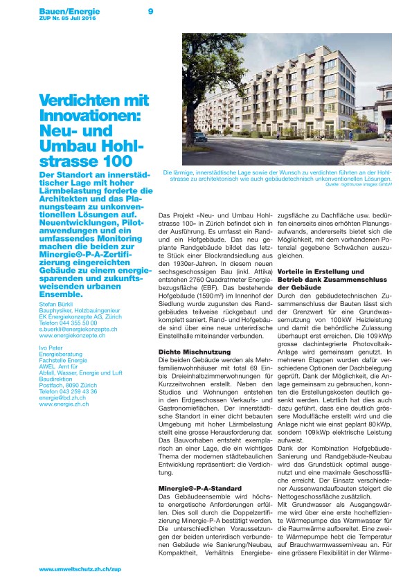 Zürcher Umweltpraxis 85: Verdichten mit Innovation: Neu- und Umbauten Hohlstrasse 100