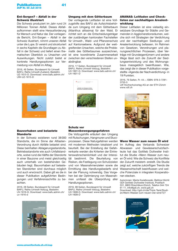 Zürcher Umweltpraxis 85: Publikationen