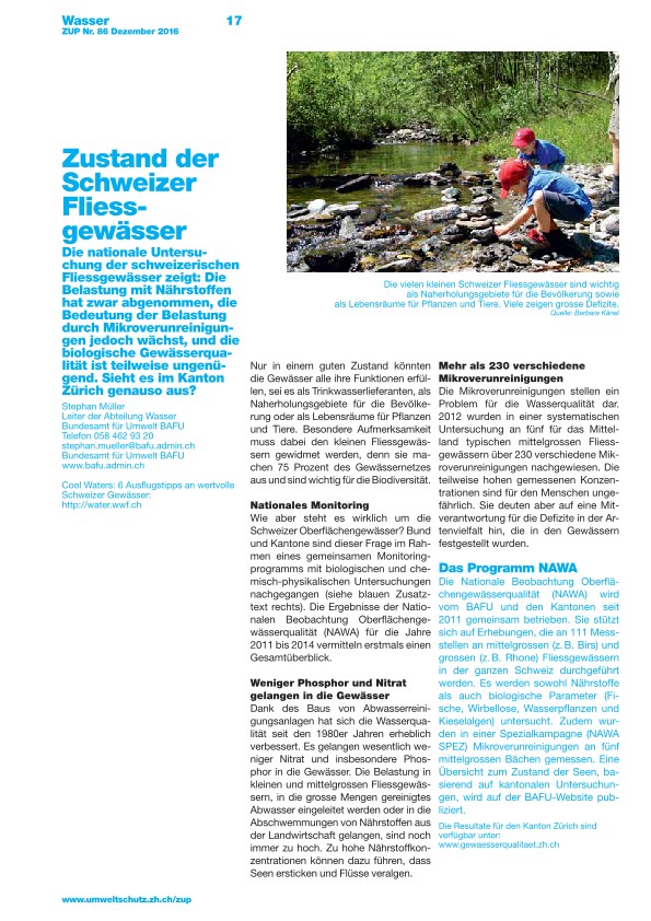 Zürcher Umweltpraxis 86: Zustand der Schweizer Fliessgewässer