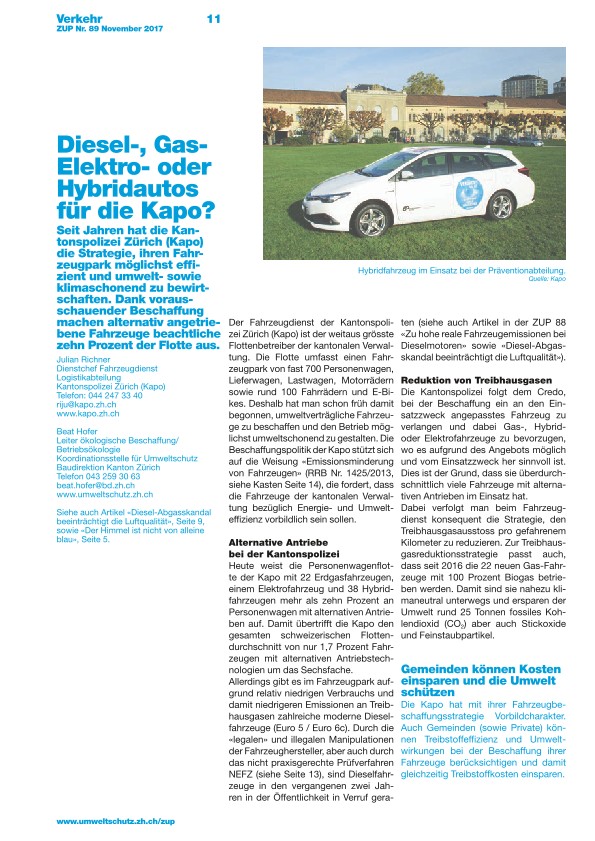 Diesel-, Gas-Elektro- oder Hybridautos für die Kapo?