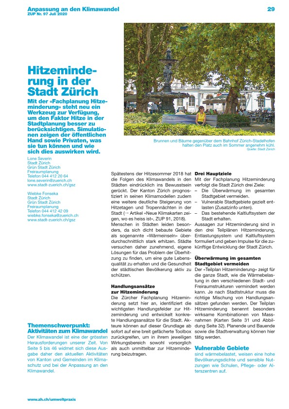 Zürcher Umweltpraxis 97: Hitzeminderung in der Stadt Zürich