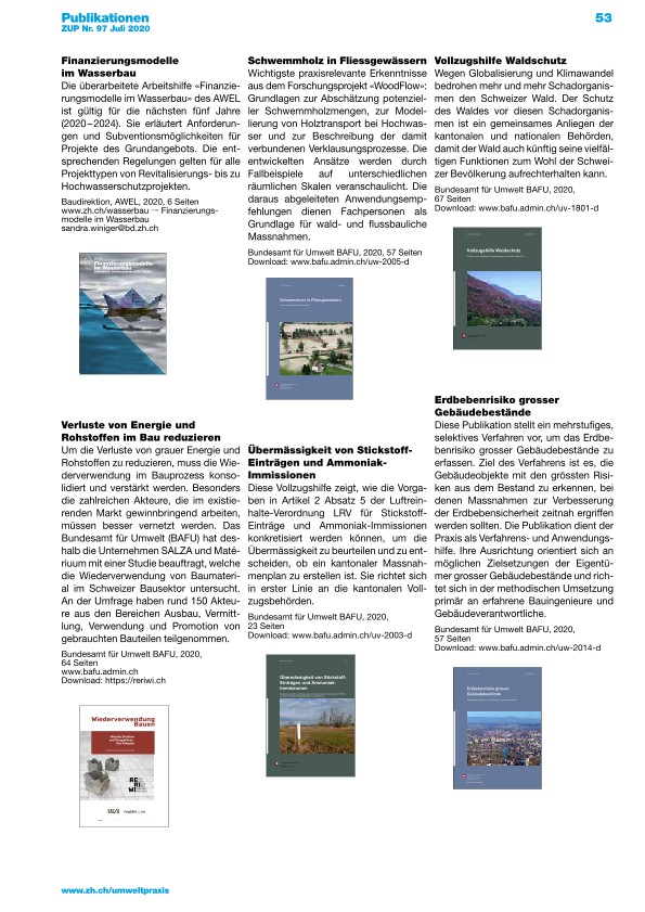 Zürcher Umweltpraxis 97: Publikationen, Vermischtes