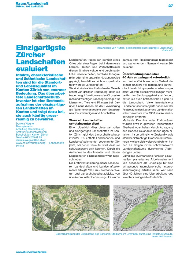  Zürcher Umweltpraxis und Raumentwicklung 102: Einzigartigste Zürcher Landschaften evaluiert