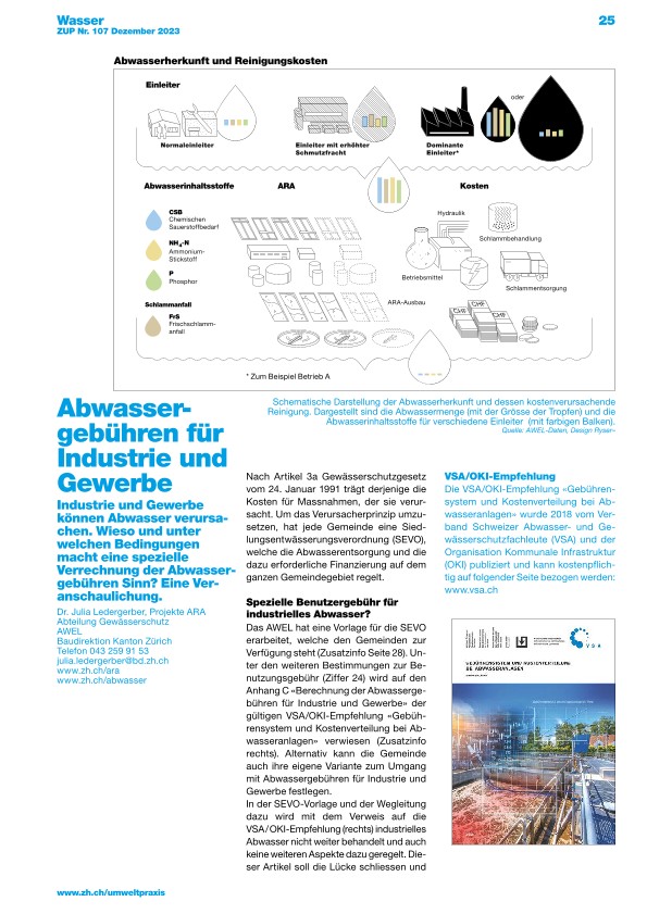 Zürcher Umweltpraxis und Raumentwicklung 107: Abwassergebühren für Industrie und Gewerbe