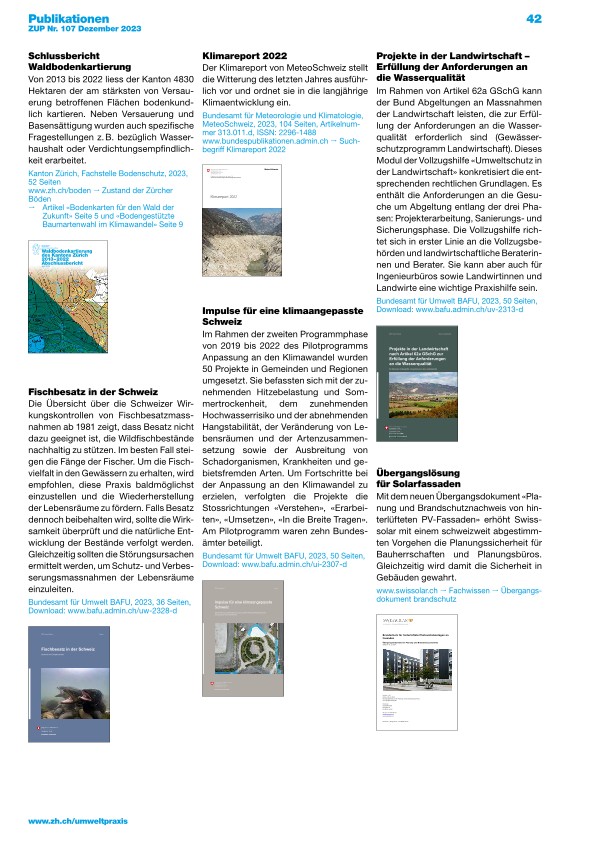 Zürcher Umweltpraxis und Raumentwicklung 107: Publikationen zu verschiedenen Umweltthemen